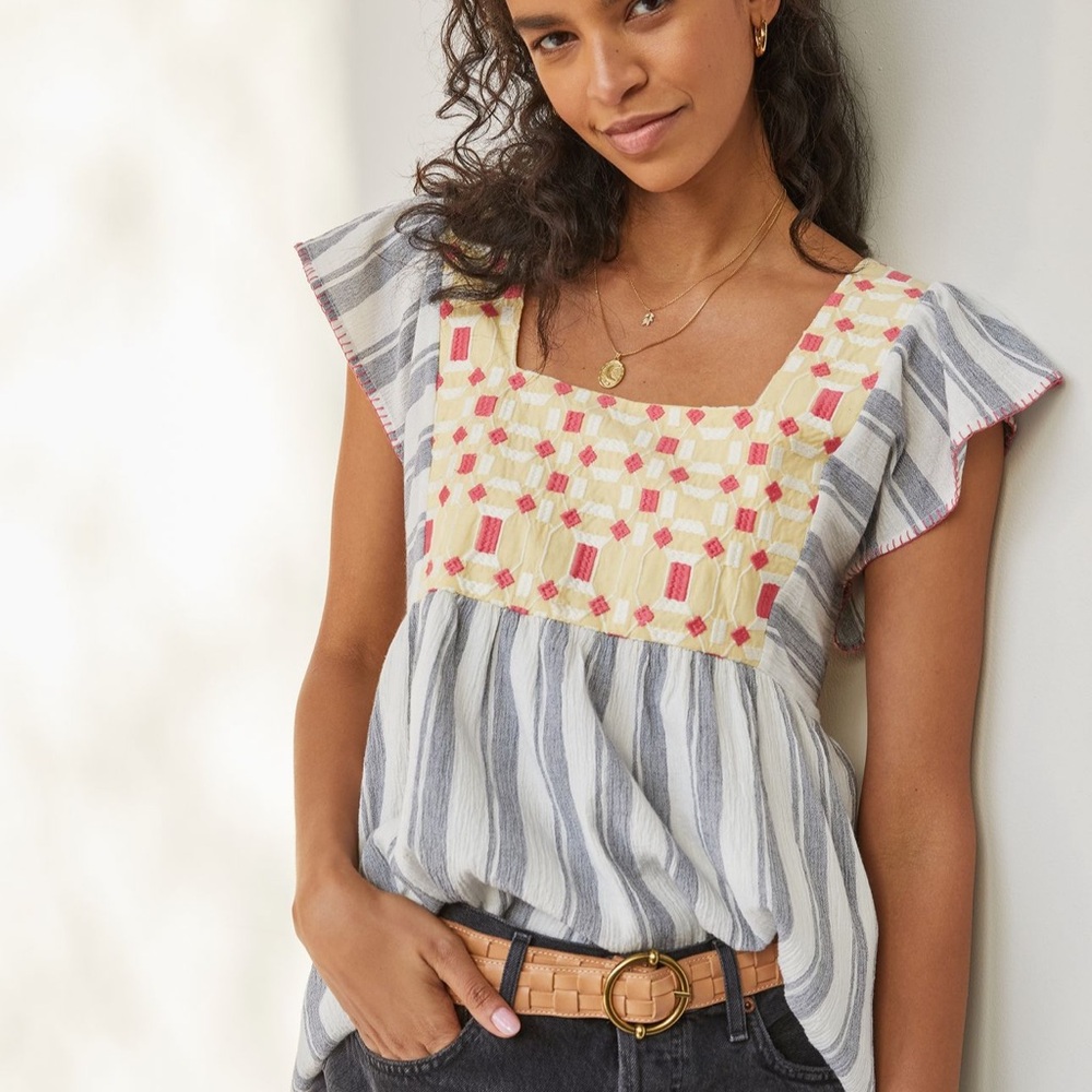 Basel x Anthropologie Embroidered Tunic Blouse